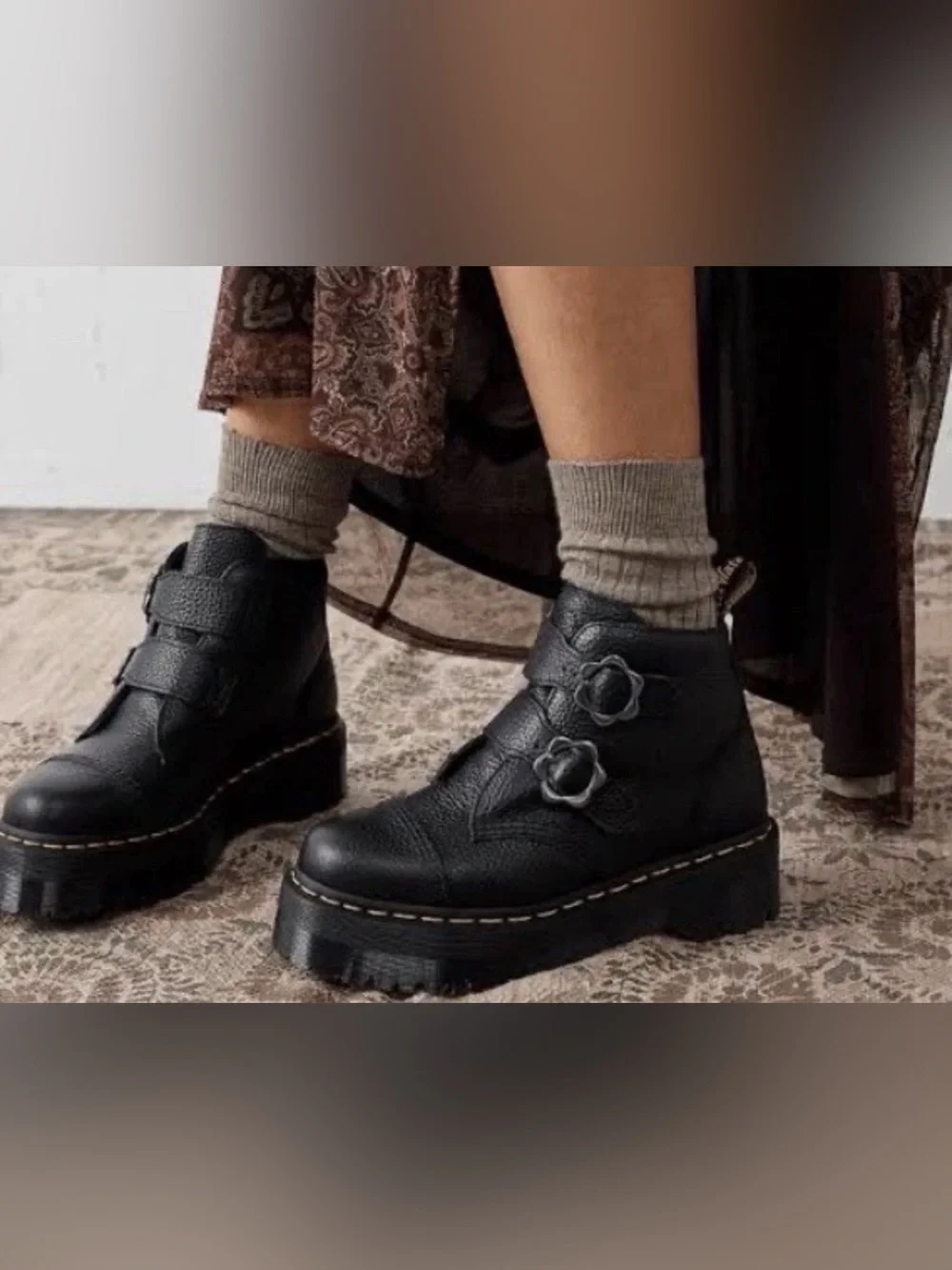 Dr Martens Devon Flower Platform Women’s Black Leather Boots!!(6)
